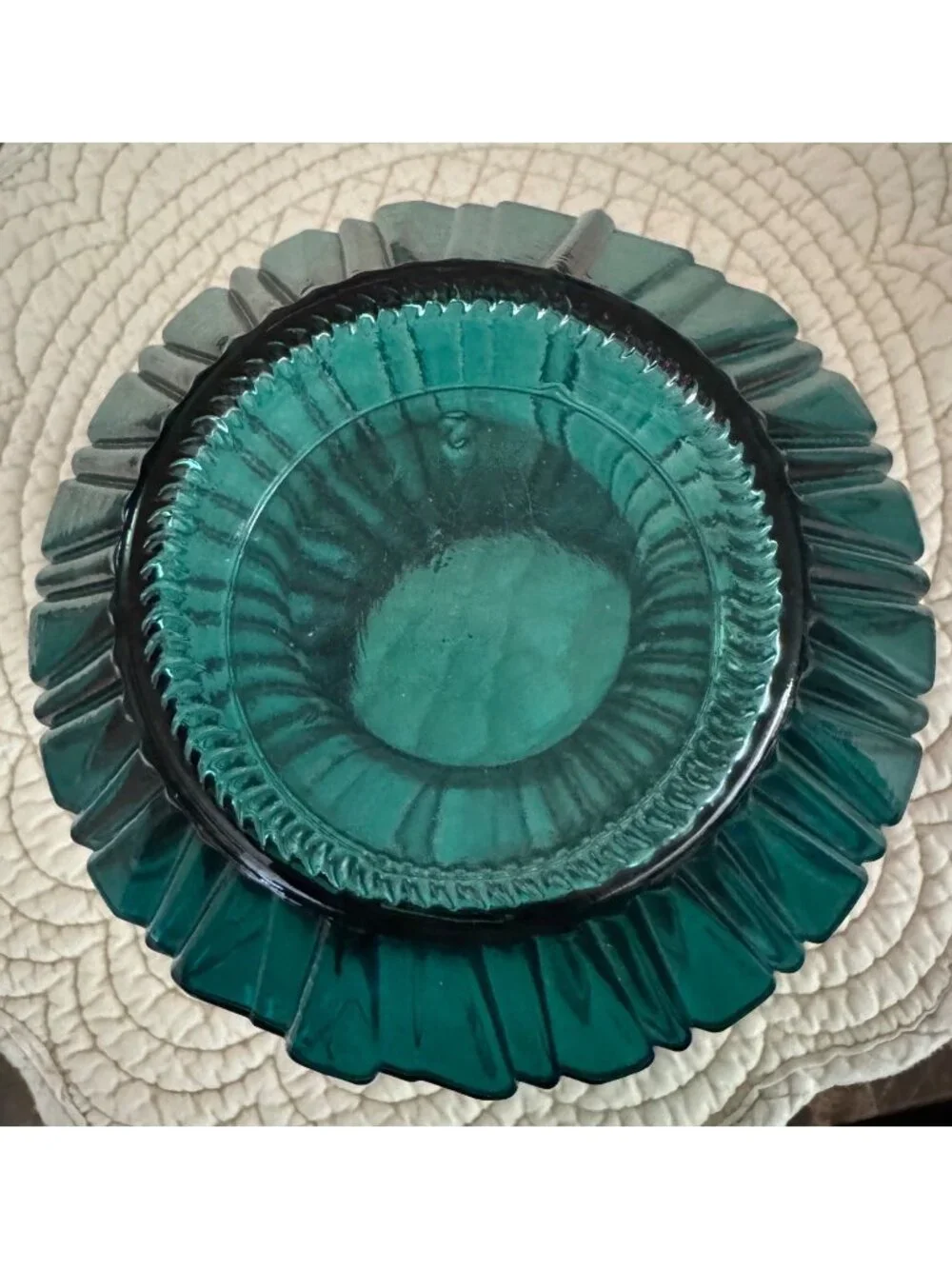 Teal Glass Fluted Vase With Wide Base & Narrow Opening Ribbed - Vintage